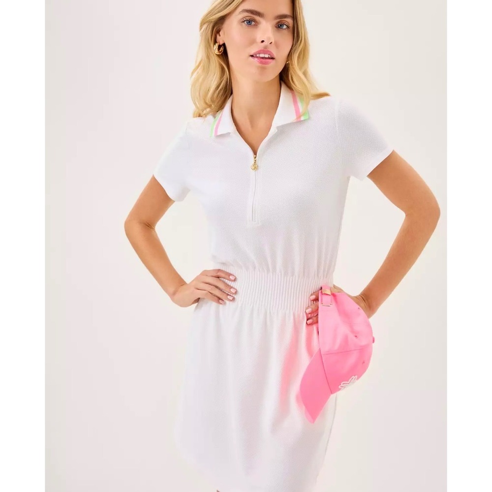 Lilly Pulitzer Luxletic Love Active Dress XL White Polo Smocked UPF 50 NEW